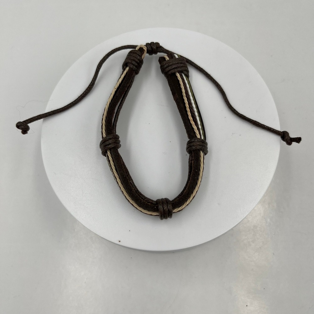 Vintage‎ Brown Multi-Strand Leather Cord Adjustable Bracelet Neutral Earth Tone